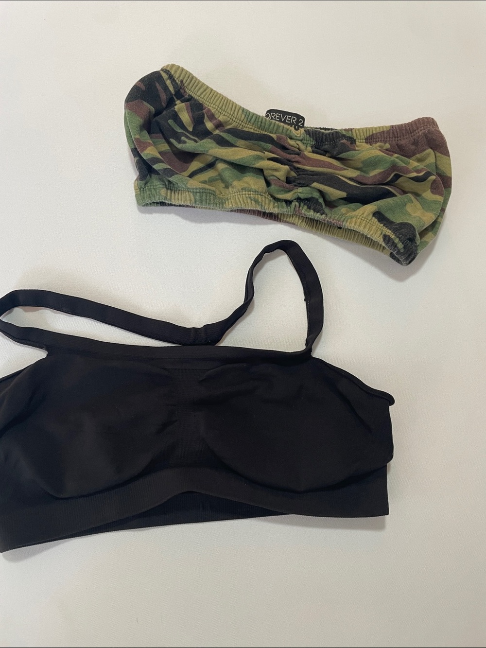 2-Pack Bralette Bandeau Crop Tops Black & Camo Approx Medium